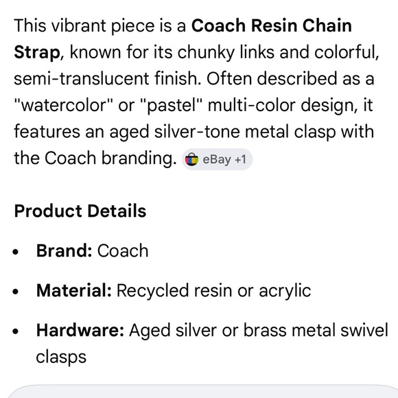 Coach Resin Chain Strap Blue Multi Color - Picture 7 of 7